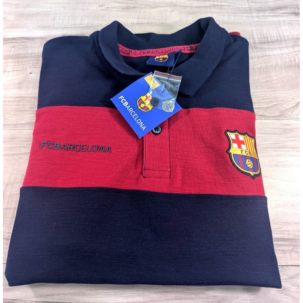 FC Barcelona Polo Shirt Navy Blue & Red Striped Futbol Short Sleeve Mens XXL